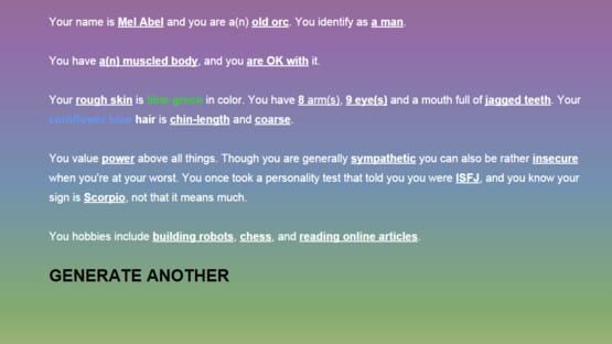 Screenshot Accidental Character Generator
