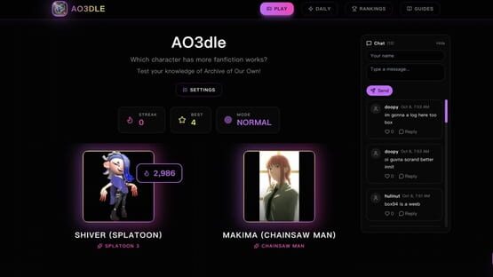 Screenshot AO3dle