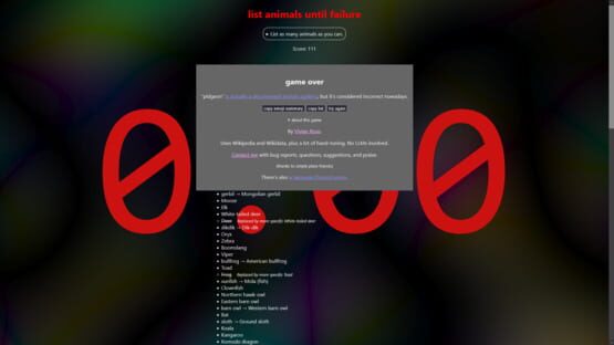 Screenshot List Animals Until Failure
