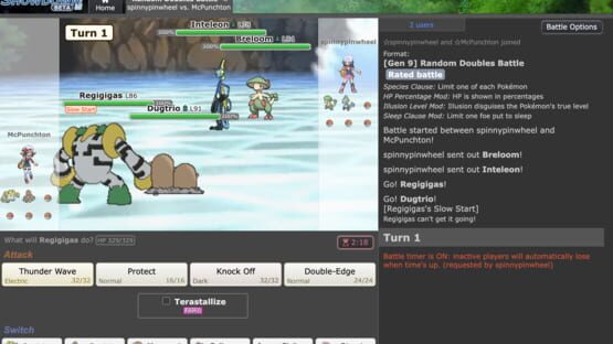 Screenshot Pokémon Showdown